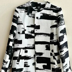 GUMP'S Black and White Abstract Long Jacket, Brush Strokes Jacket, Size Small